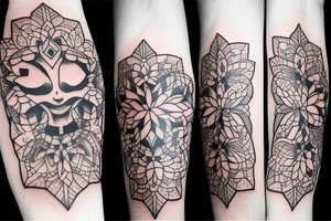 beautiful face, flowers, geometric figures tattoo idea