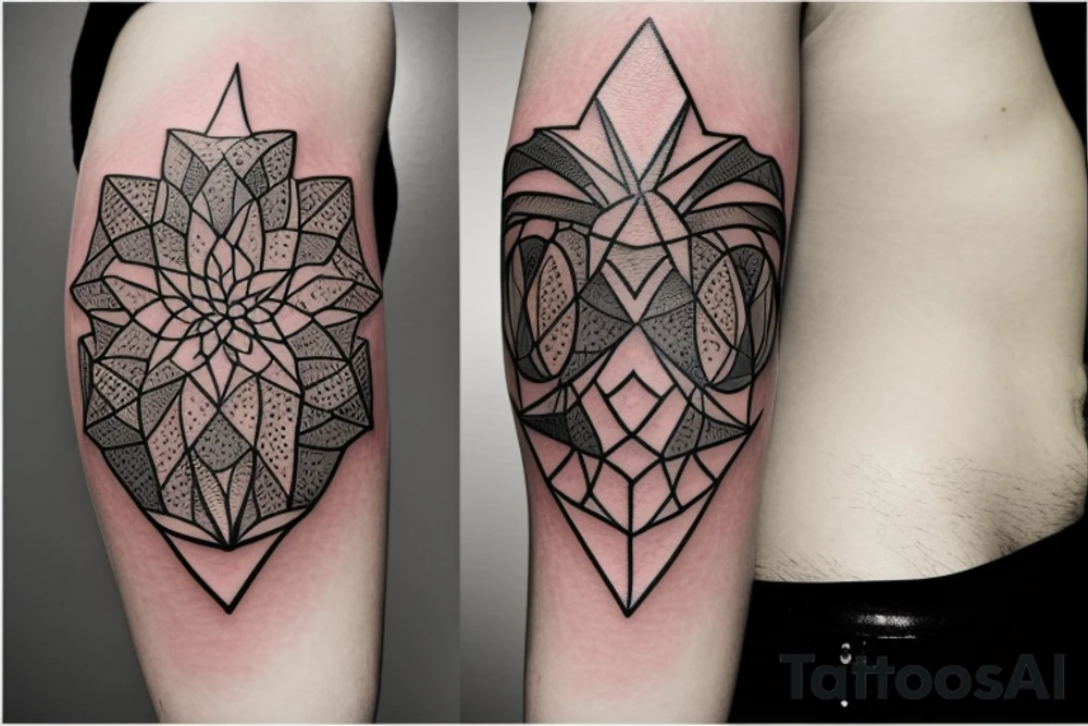 beautiful face, flowers, geometric figures tattoo idea