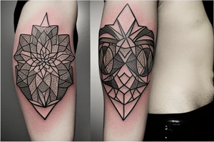 beautiful face, flowers, geometric figures tattoo idea