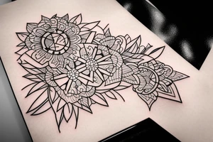 beautiful face, flowers, geometric figures tattoo idea