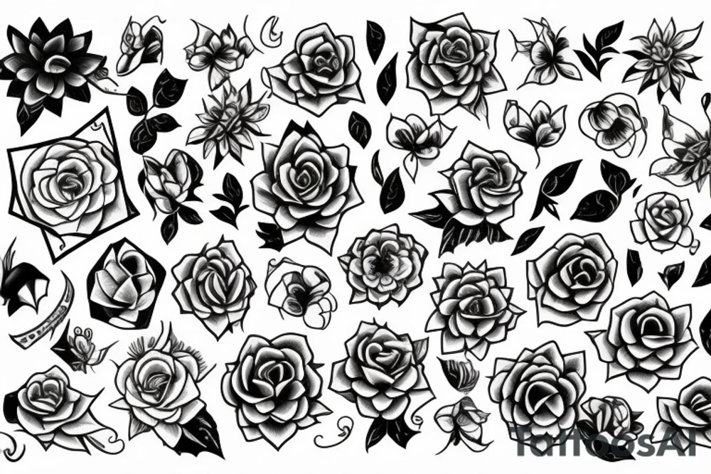 beautiful face, flowers, figures tattoo idea