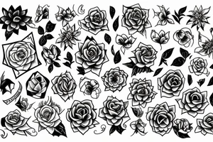 beautiful face, flowers, figures tattoo idea