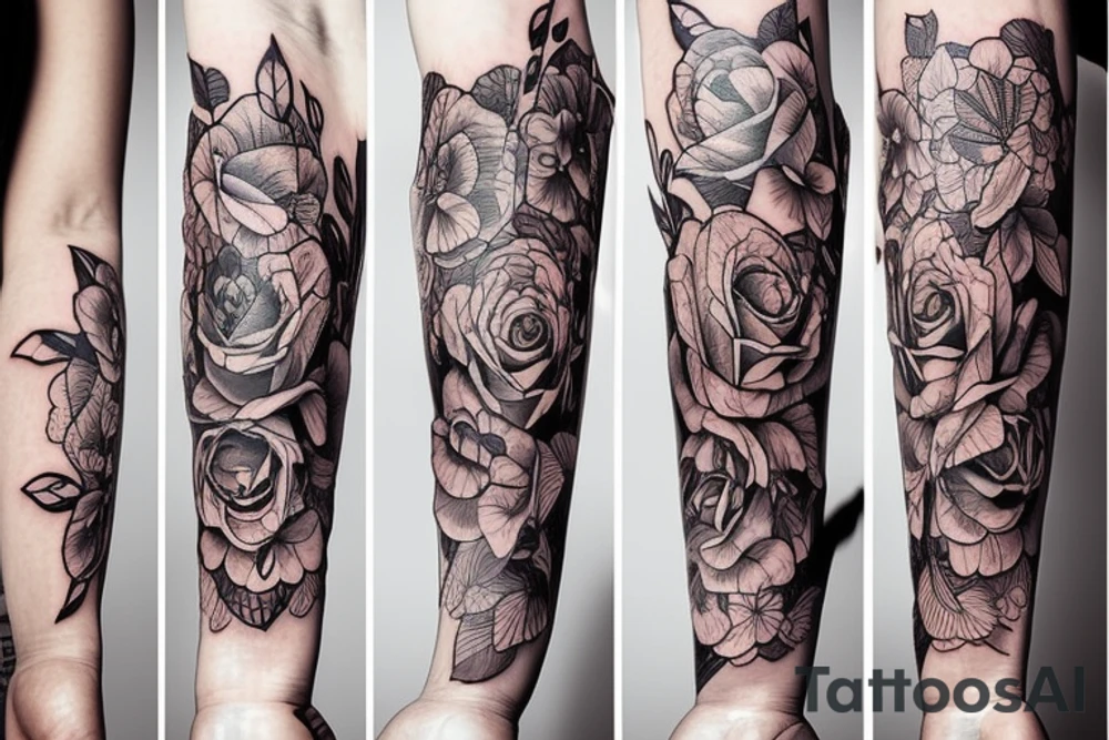 beautiful face, flowers, figures tattoo idea