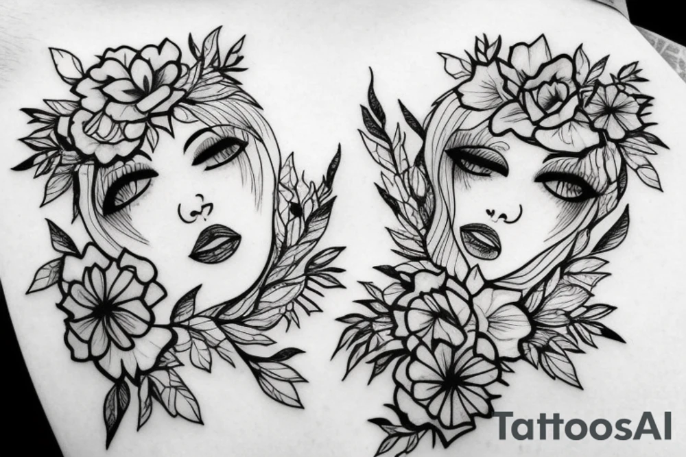 beautiful face and flowers, figures tattoo idea