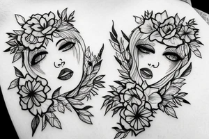 beautiful face and flowers, figures tattoo idea