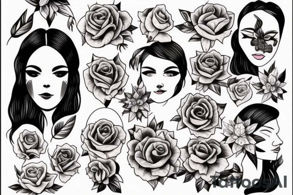 beautiful face and flowers, figures tattoo idea