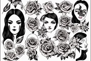 beautiful face and flowers, figures tattoo idea