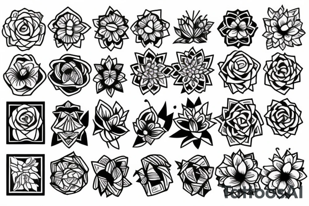 beautiful face and flowers, geometric figures tattoo idea