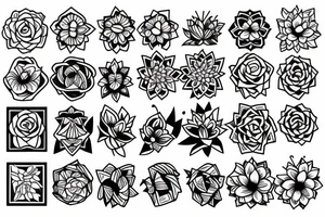 beautiful face and flowers, geometric figures tattoo idea