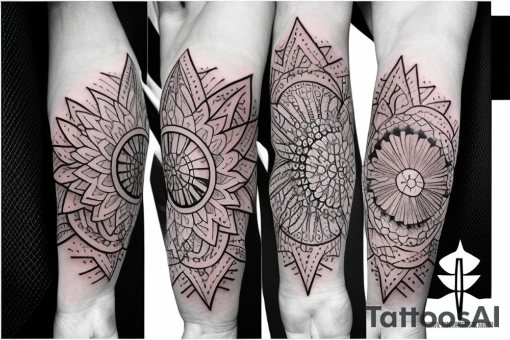 beautiful face and flowers and geometric figures tattoo idea