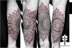 beautiful face and flowers and geometric figures tattoo idea