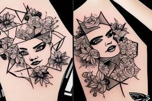 beautiful face and flowers and stars tattoo idea