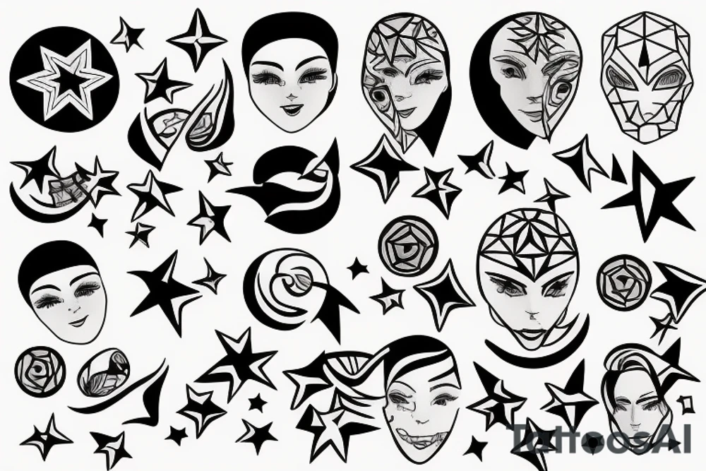 face and stars tattoo idea