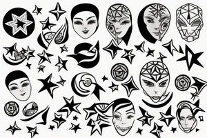 face and stars tattoo idea