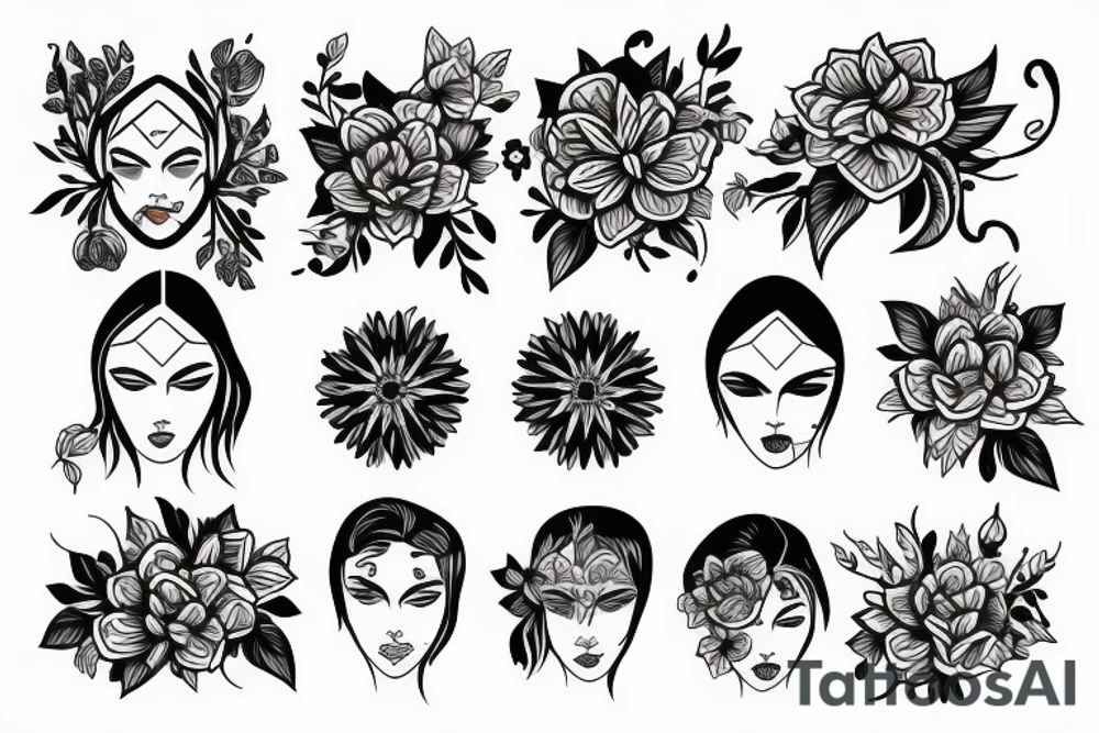 half face and flowers tattoo idea