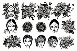 half face and flowers tattoo idea