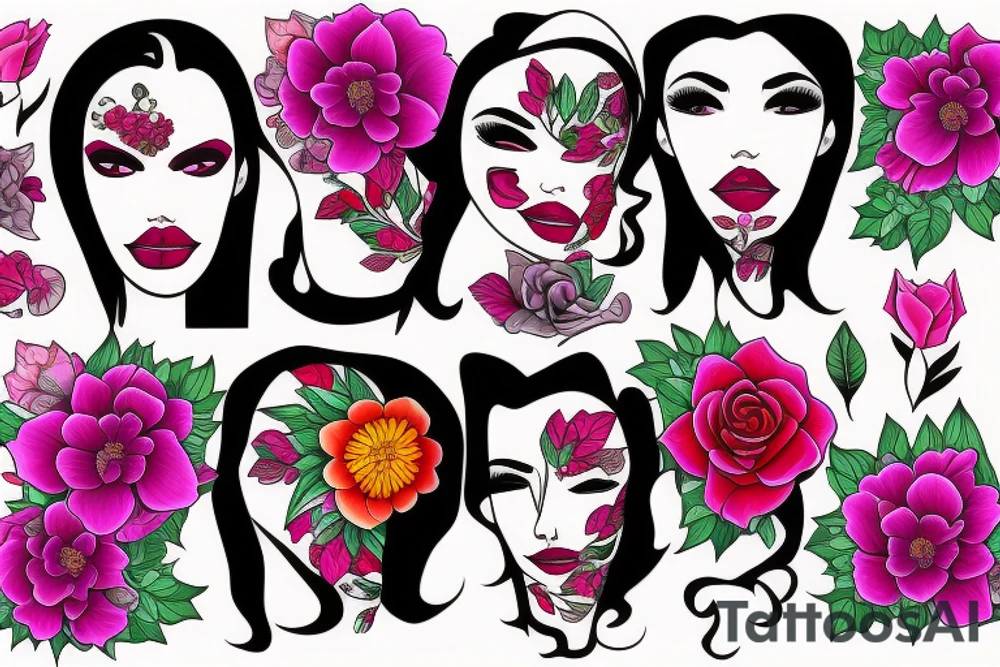 half face and flowers tattoo idea