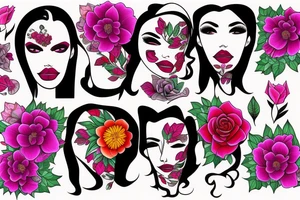 half face and flowers tattoo idea