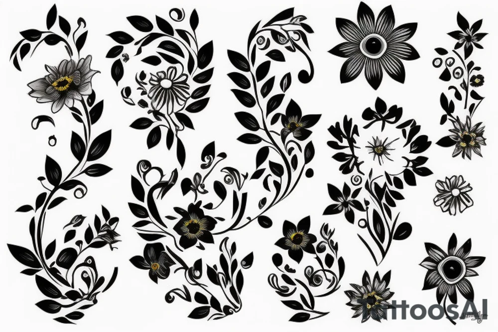 half face and flowers tattoo idea