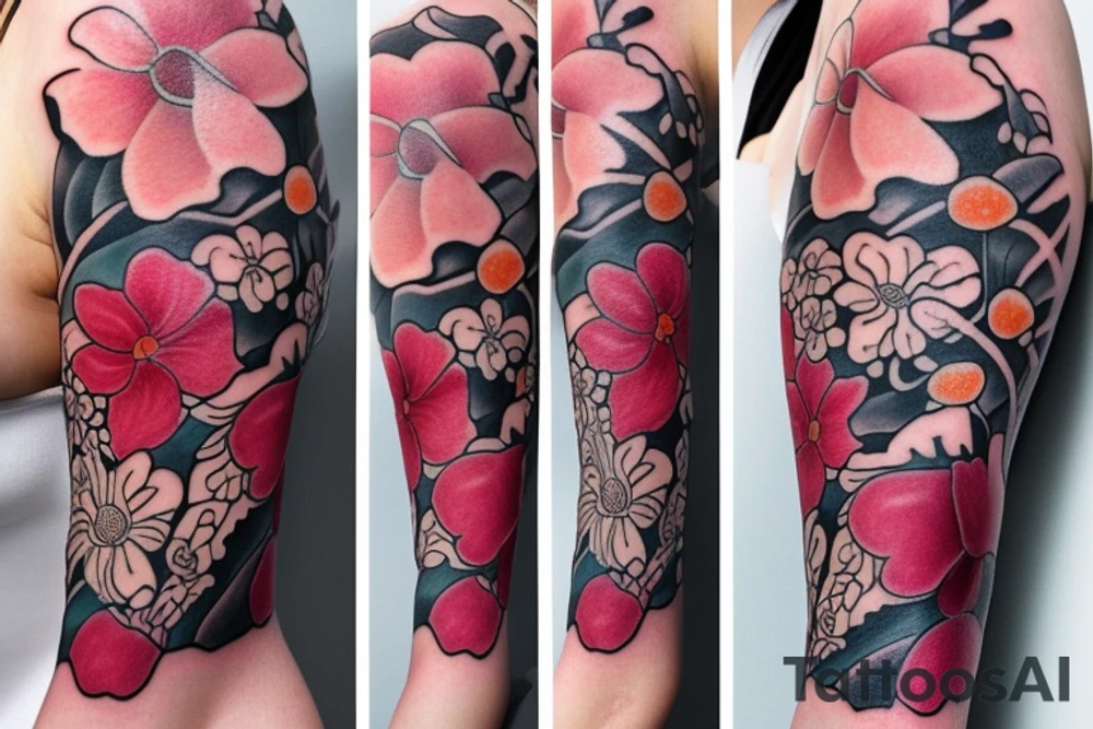 flowers and woman tattoo idea