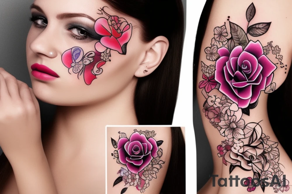 flowers and woman face tattoo idea