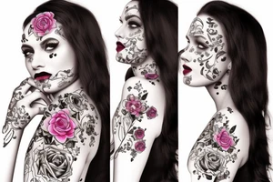 flowers and woman face tattoo idea