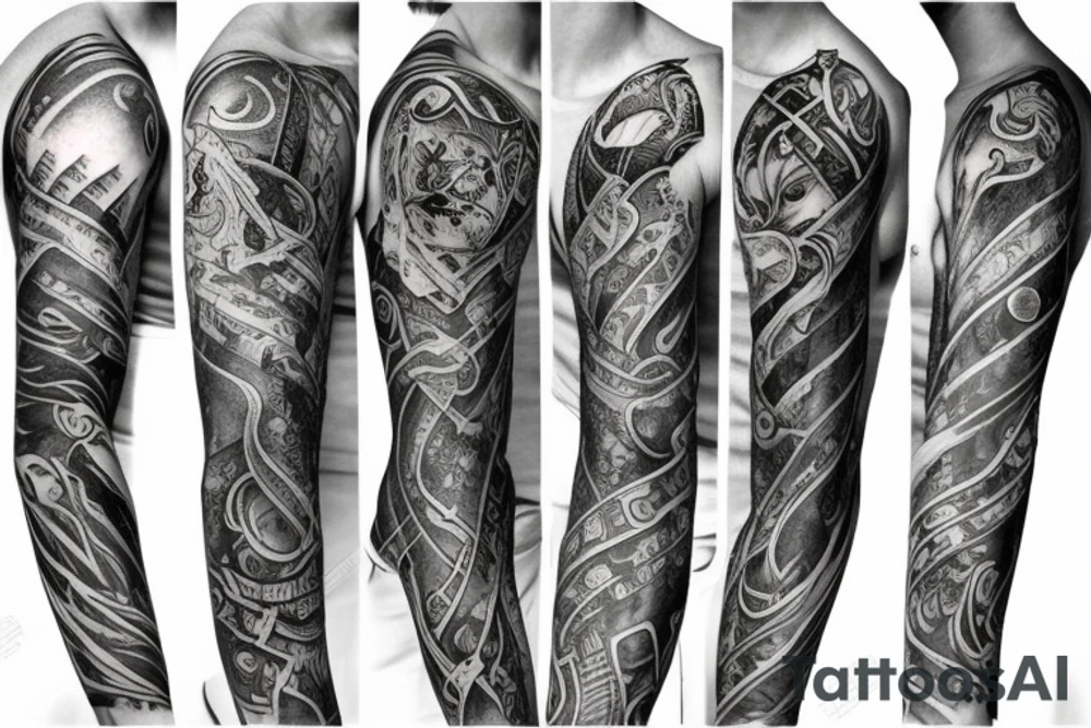Sleeve tattoo. Wizards spellbook tattooed tattoo idea