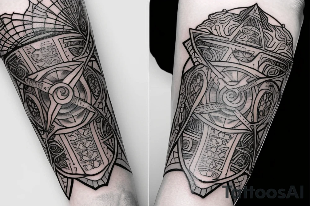 Sleeve tattoo. Wizards spellbook tattooed tattoo idea