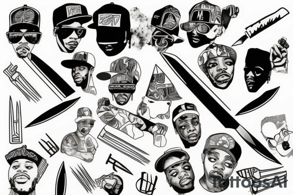 90s Hip Hop mixed with Chef Knives tattoo idea