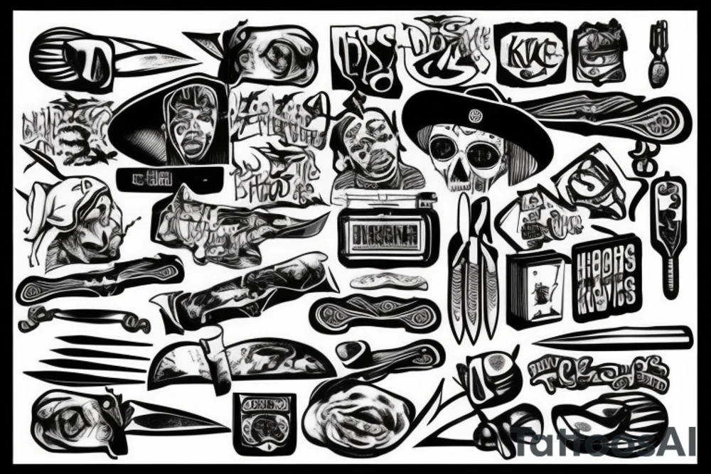 90s Hip Hop mixed with Chef Knives tattoo idea