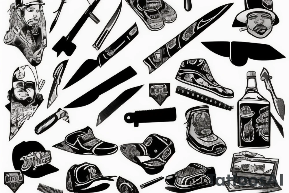 90s Hip Hop mixed with Chef Knives tattoo idea