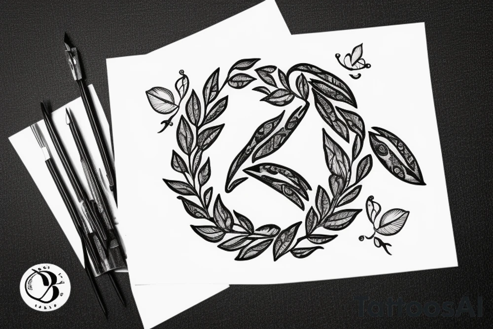 Olive branch with initials OE tattoo idea