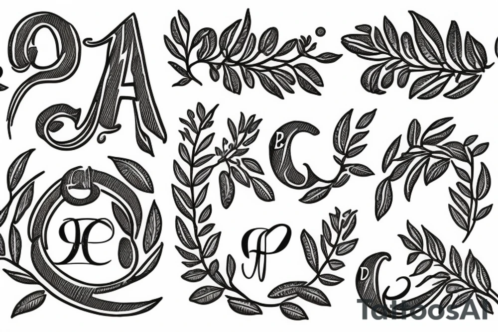 Olive branch with initials OE tattoo idea