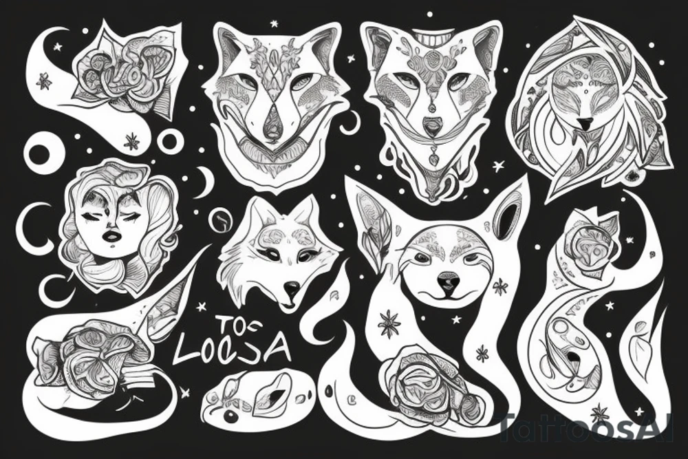 rosto do lobo, lua, sol, mar tattoo idea