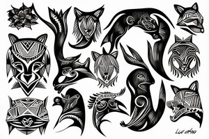rosto do lobo, lua, sol, mar tattoo idea