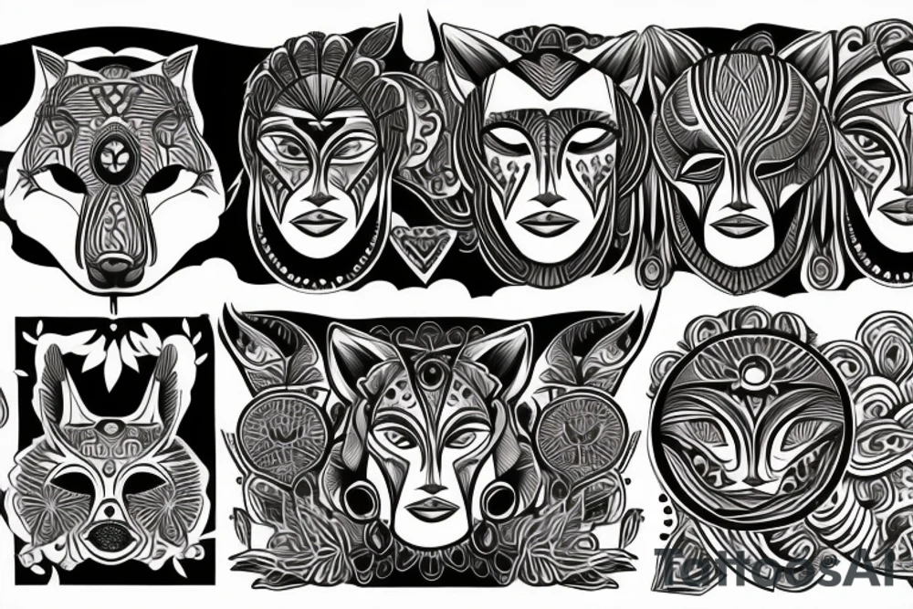 rosto do lobo, lua, sol, mar tattoo idea