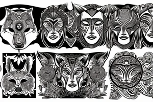 rosto do lobo, lua, sol, mar tattoo idea