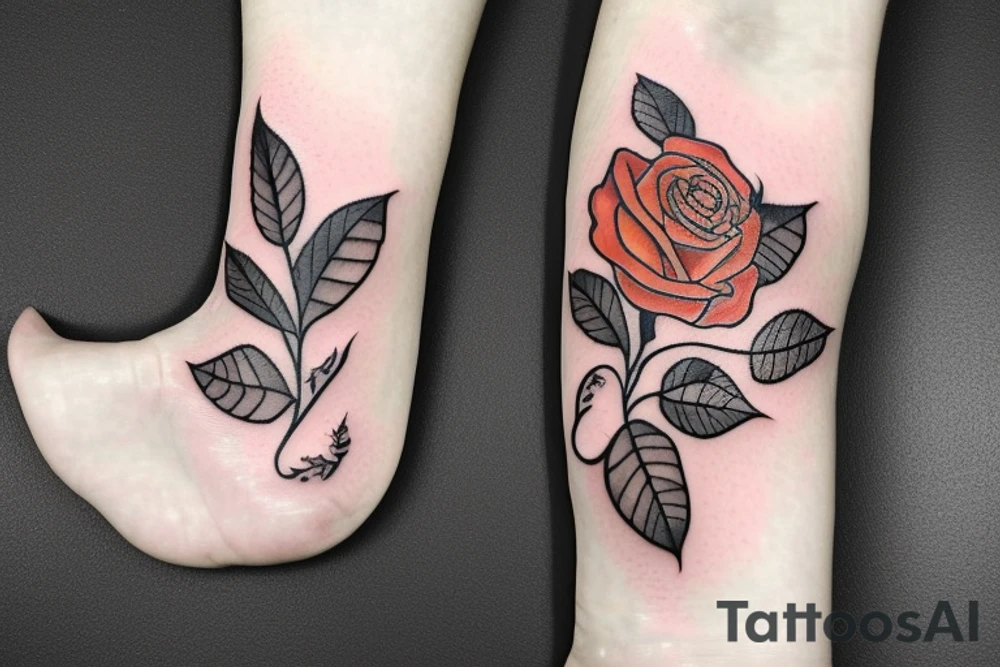 Roses, Leaves, Flames tattoo idea