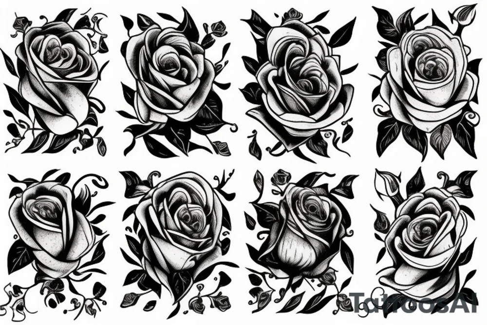 Roses, Leaves, Flames tattoo idea