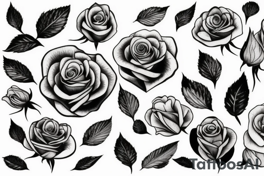 Roses, Leaves, Flames tattoo idea