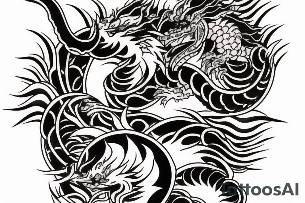 Japanese tattoo sleeve with amaterasu goddes on the shoulder and dragon along the hand tattoo idea