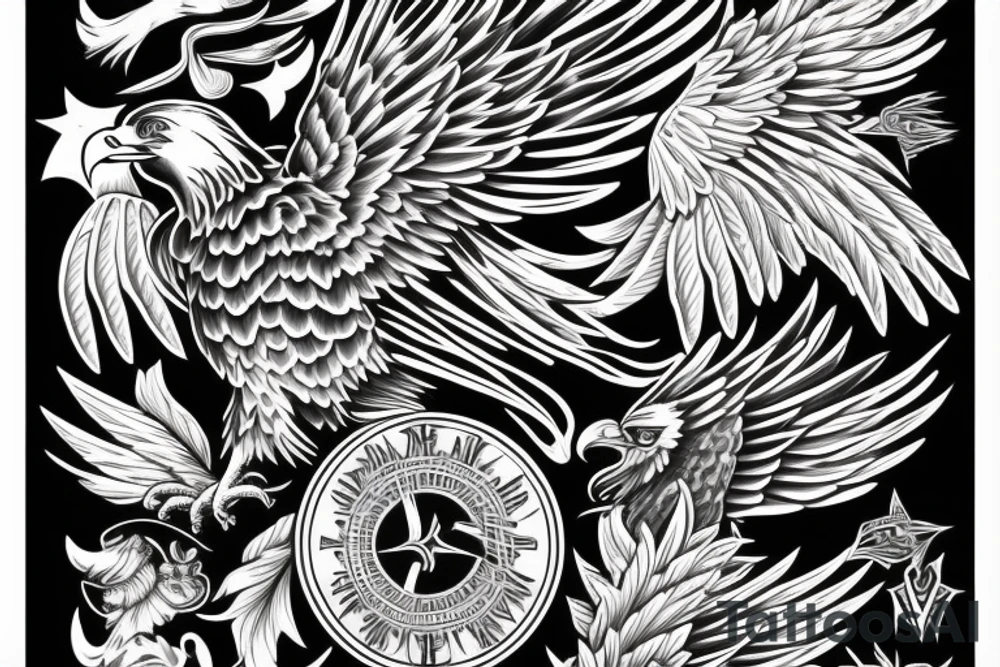 eagle with wingspread symmetrical
old school traditional tattoo idea