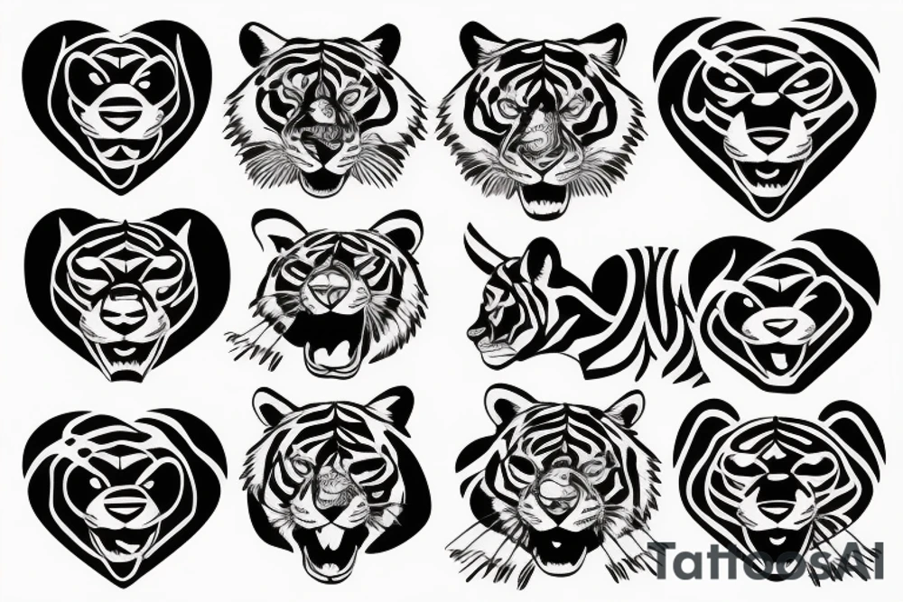tiger face
in a heart shape
old school traditional flash tattoo idea