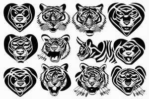 tiger face
in a heart shape
old school traditional flash tattoo idea