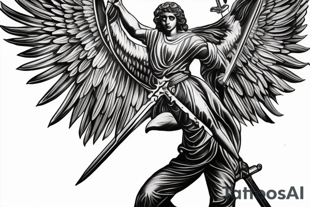 archangel Michael
with a sword
symmetrical and front on design tattoo idea archangel Michael
with a sword
symmetrical and front on design tattoo idea