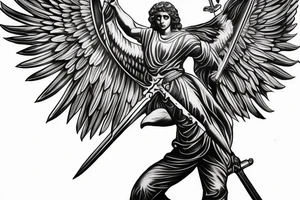 archangel Michael
with a sword
symmetrical and front on design tattoo idea