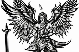 archangel Michael
with a sword
symmetrical and front on design tattoo idea