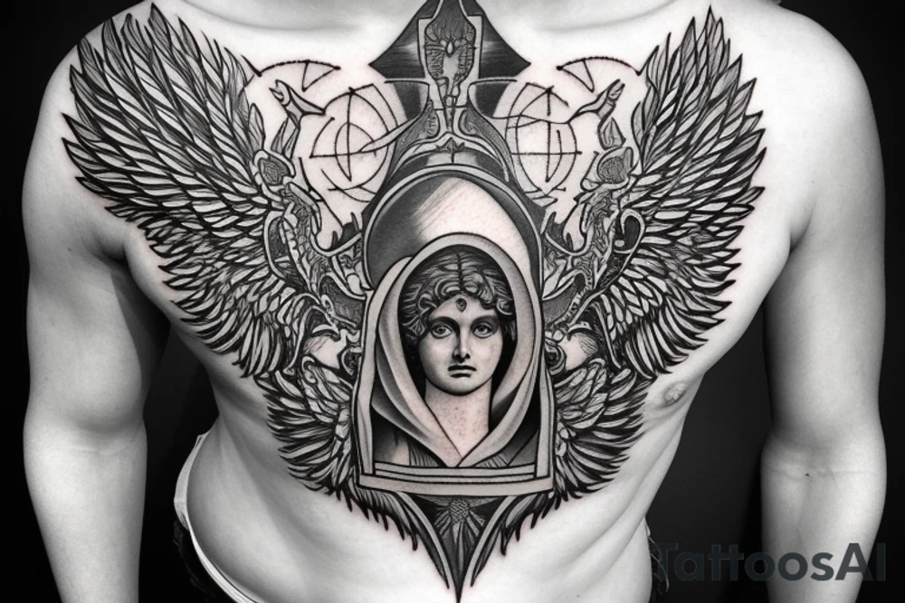 archangel Michael
symmetrical and front on design tattoo idea