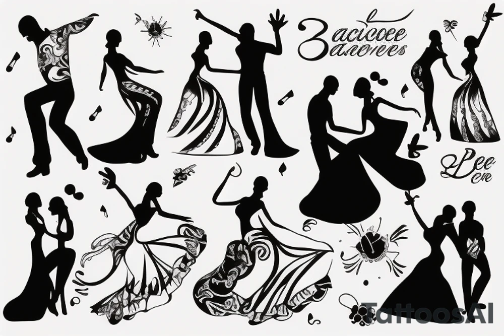 couple de danseurs de bachata la partenaire femme a la tête en arrière vers le bas tattoo idea
