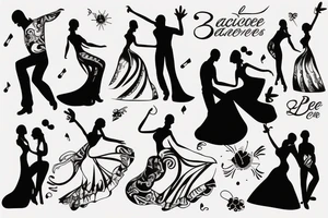 couple de danseurs de bachata la partenaire femme a la tête en arrière vers le bas tattoo idea